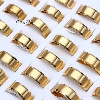 

Yingwu 8MM Titanium Steel Gold Classic Ring Women Men Wedding Bands Rings Jewelry 5pcs/lot Drop shipping