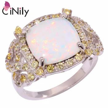 

CiNily Created White Fire Opal Gold Zircon Silver Plated Wholesale New Style for Women Jewelry Wedding Ring Size 7 8 9 OJ9146
