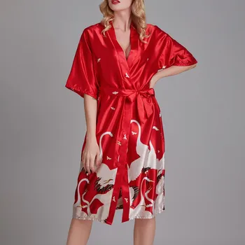 

New Style Ladies Kimono Imitation Silk Bathrobe, Casual Ladies Pajamas, Home Service