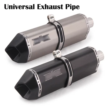 

370MM 475MM Motorcycle Exhaust Muffler Tail Pipe Modified System Stainless Steel Black 51MM