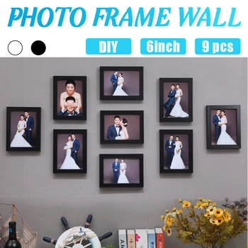 

9pcs Picture Photo Frame Set DIY Removable Wall Mural Black White Color Photos Frames Sticker Decal Living Room Home Decor