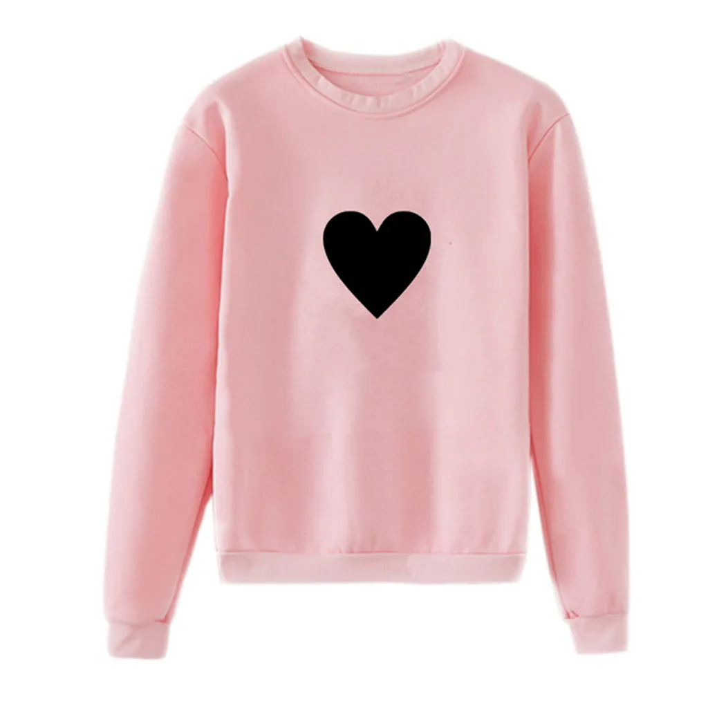 Jaycosin 2019 New Hoodies For Girls O-Neck Heart Printed Top Women