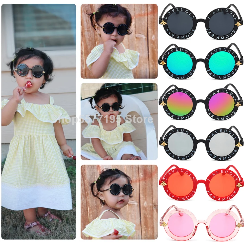 

2021 NEW Designer Round Frame Sunglasses Kids Gold Bee Children Glasses UV400 Baby Summer Eyeglasses Cute Girl Eyewear