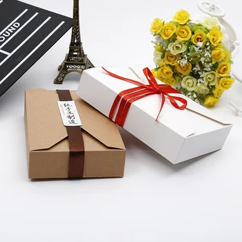 

10pcs White Kraft Blank Paper Box Cookies Biscuits Packing Gift Box Packaging Party Birthday Candy Box Wedding Decoration