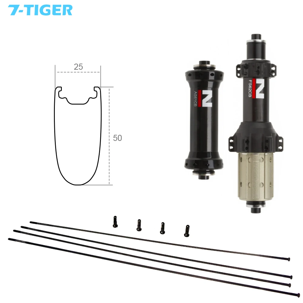 7-Tiger AS61CB FS62CB road bicycle wheelset 700c carbon fiber wheels 50mm deep 25mm wide clincher tubular tubeless sapim xc-ray