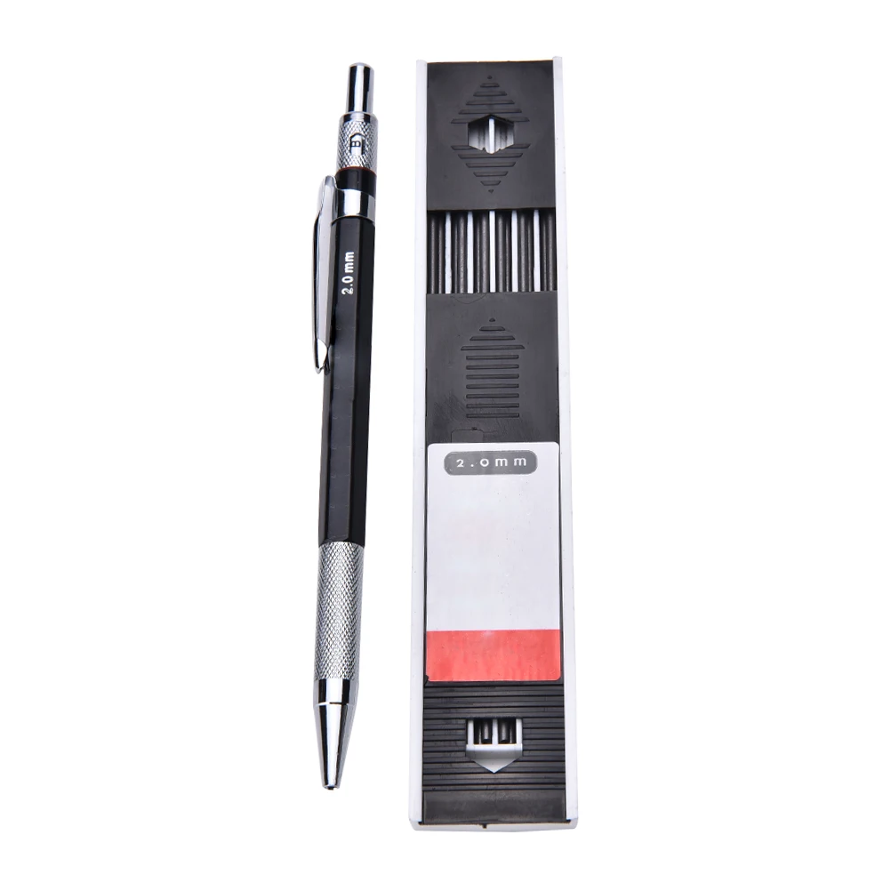 1pcs Mechanical Pencil 2mm 2B Lead Holder Automatic Mechanical Drawing Drafting Pencil 12 Leads Refills