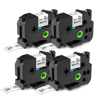 

4Pcs 24mm Laminated Black on White Compatible for TZ TZe Tape Compatible with Brother P Press PTD600 PTP700 PTP900W PTP950NW Lab