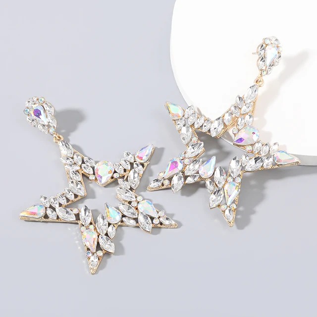 JIJIAWENHUA New Fashion Rhinestone Star Shape Pendant Luxury Women's Earrings Dinner Party Wedding Fashion Jewelry Accessories eh14948abc