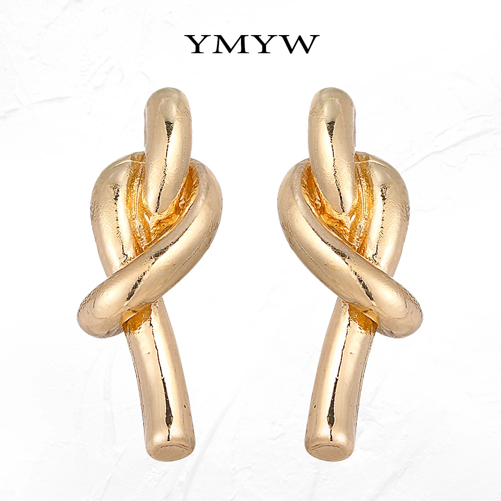 YMYW 2019 Fashion Brand Trendy Gold Romantic Copper Chic Stud Earrings New Metal Knot Charm Bijoux For Women Jewelry | Украшения и