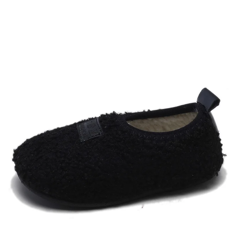 Зимняя детская обувь для маленьких девочек; плюшевая теплая прогулочная обувь; детская хлопковая обувь; удобные лоферы для маленьких мальчиков - Цвет: Черный