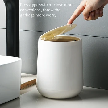 

Mini Pressing Type Round Trash Can Plastic Flip Cover Double-Layer Waste Bins Desktops Mini Dustbin Household Cleaning Tools