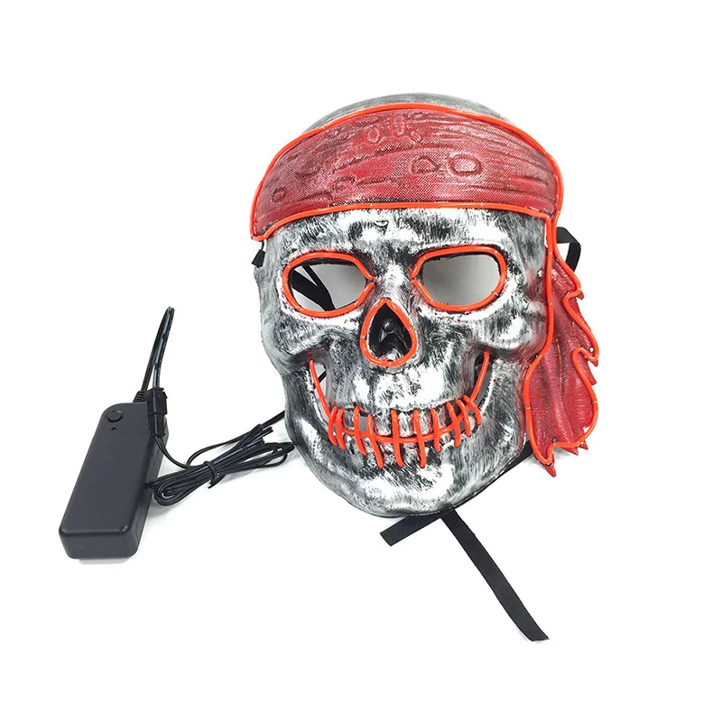 

1PC Halloween Terror Ghost Dance Party Mask Bar Environment-friendly Plastic Gorgeous Color EL Cold Light Luminous Mask Men