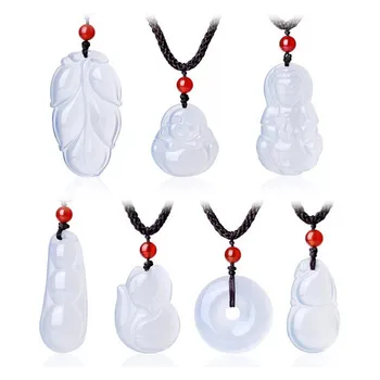 

Natural White Agate Chalcedony Jade Buddhism Pendant Necklace Fashion Charm Jewelry Carved Amulet Luck Gifts for Women Men