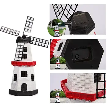 

Solar Windmill with Led Lights Rotating Fan Garden Desk Decorative Decorations Lights Service Night Statue Q3K3