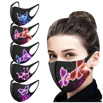 

Mascarilla 25pc Adult Black Masks Washable Butterfly Print Face Mask Fashion Mouth Mask Washable Earloop Mouth Caps Washable