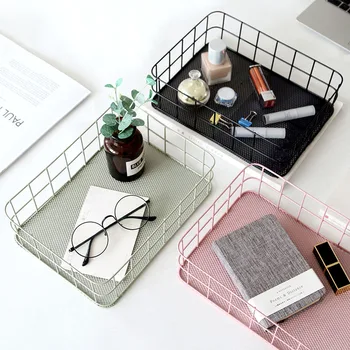 

Desktop storage basket wrought iron simple storage basket cosmetics organizer office snack Sundries finishing basket WY527