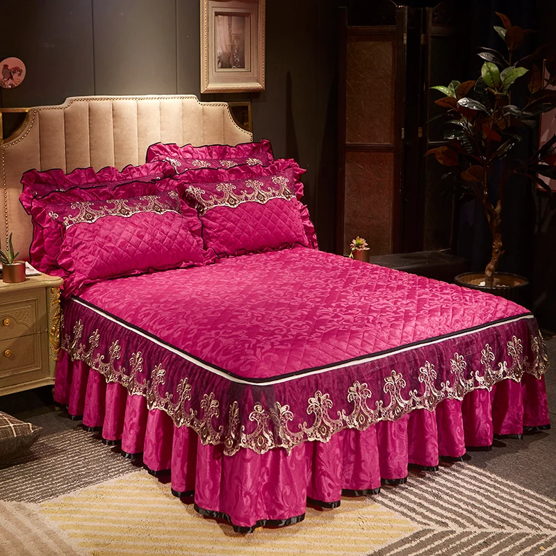 Single Extra High Luxury Soft Bed Skirt Winter Plush Quilted Bed Over Skirt King Queen Mattress Cover Does Not Include Pillowca