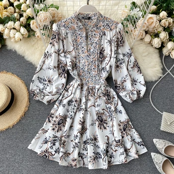 

Women Printed High Waist Ruffled Dress Female 2020 New Sexy Fashion Holiday Casual Vestidos M677