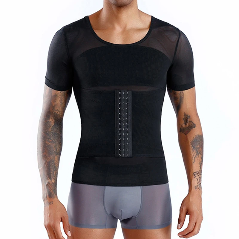 Men's Compression Shirt Slimming Tops Waist Girdle Posture Corrector