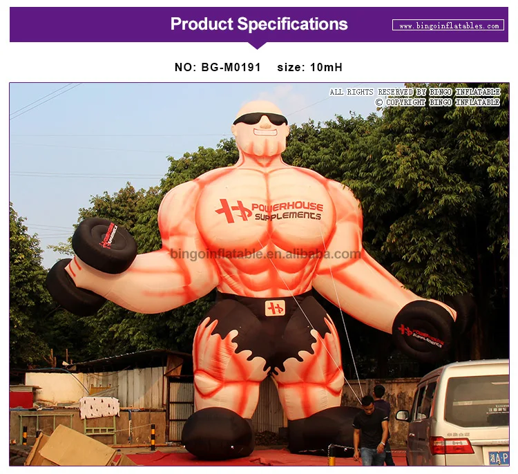 EXQUISITE CRAFTS 10mh inflatable muscular man cartoon inflating personalized advert LOGO for gym strong guy decoration balloon
