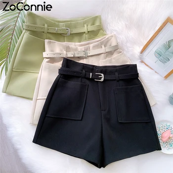 

Summer Shorts Women 2020 Fashion High Waist Solid Brief Design Suit Shorts Laies Casual Wide Leg Shorts With Sashes 3 Colors