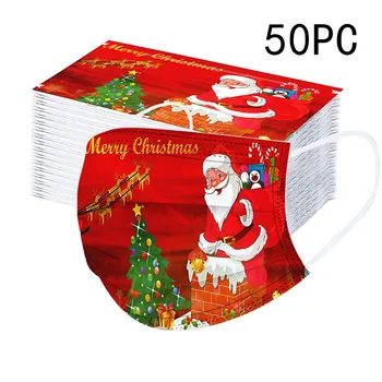 

50pc Christmas Print Face Mask 3-Ply Ear Loop Mouth Cover Mask Mascarillas Fast Delievry#