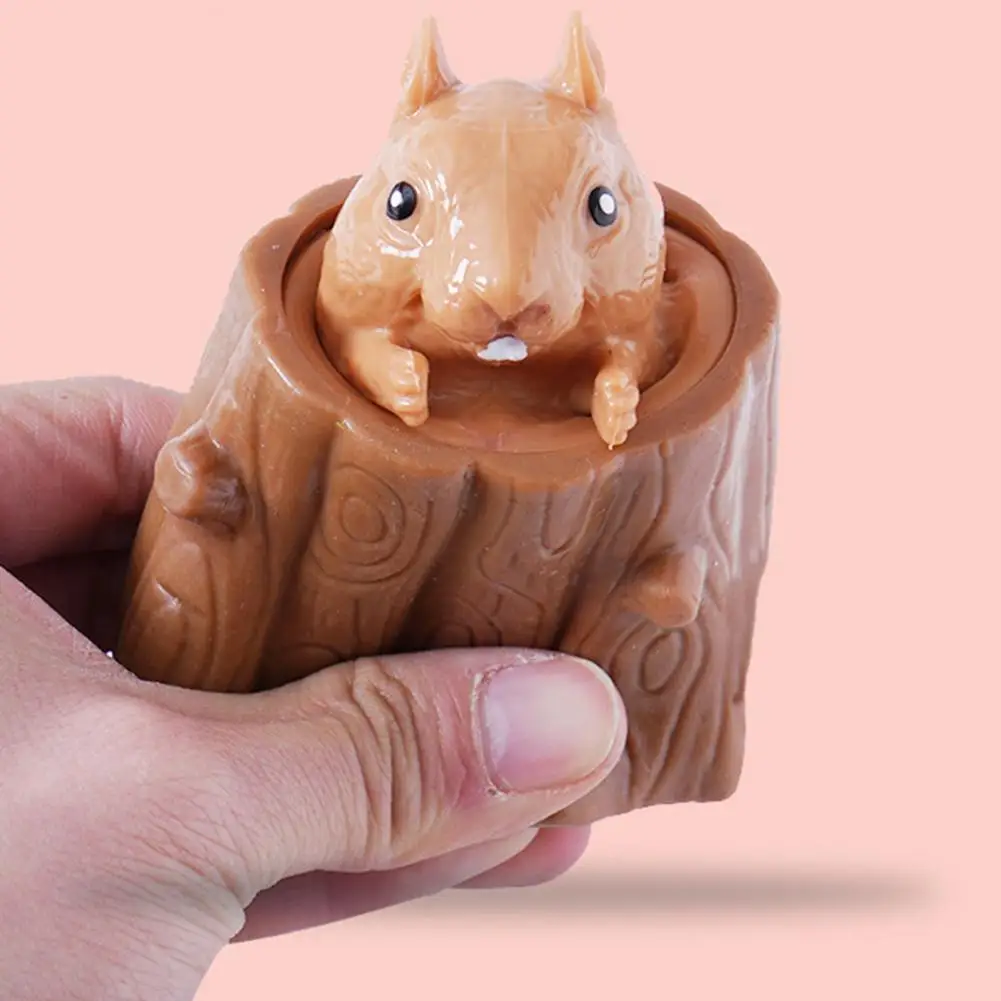 Squeezing Squirrel Cup Toys Silicone Stress Relief Decompression Stump Rubber Stake Fidget Toys Gift For Kids Adults Fidget Toys Mini Stress Relief Toy