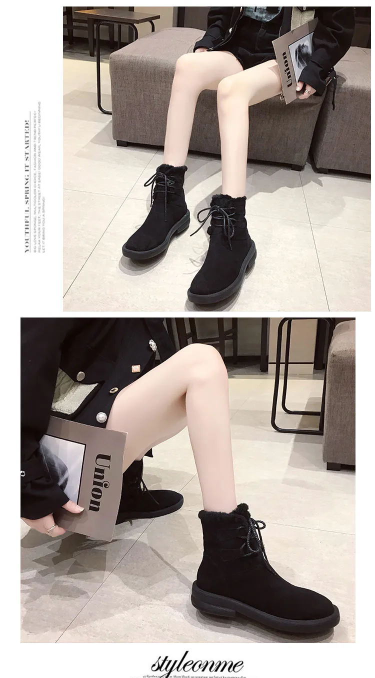Superior Quality Women Boots Lace Up Martin Boots Women Snow Ankle Boots Suede Boots Winter Fashion Warm Women Shoes