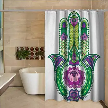 

Hamsa 3D Printed Shower Curtain Nature Theme Ancient Hamsa Hand with Lotus Flower Motif in The Palm Tribal Graphic Hotel Quality