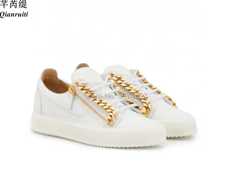 Qianruiti chaussure homme; Низкие кроссовки с металлическими цепочками; мужские белые, черные повседневные кроссовки на резиновой подошве;