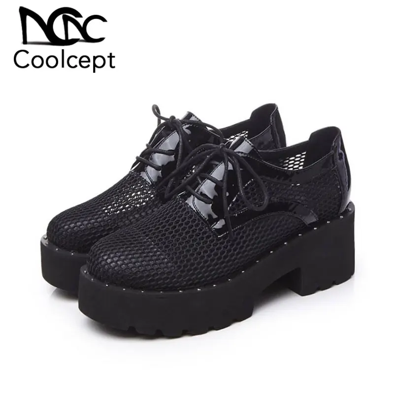 Женские туфли CoolCept из натуральной кожи на платформе с круглым носком модные