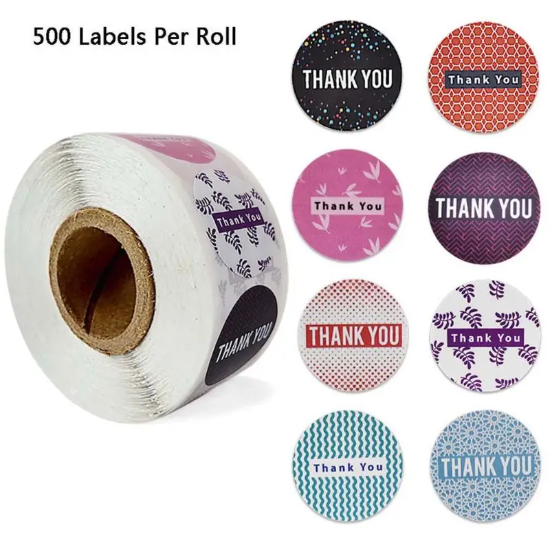 

1 Roll(500pcs) 8 Styles Thank You Stickers Wedding Handmade Envelope Seal Label Stationery Decoration