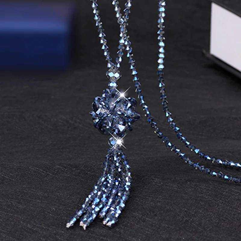 Blue 1 шт.,, свитер с кисточками, уникальная подвеска, ожерелья с кристаллами, для женщин, красивые, для девочек, длинные, высококачественные, 10 цветов, корейские вечерние - Окраска металла: Blue