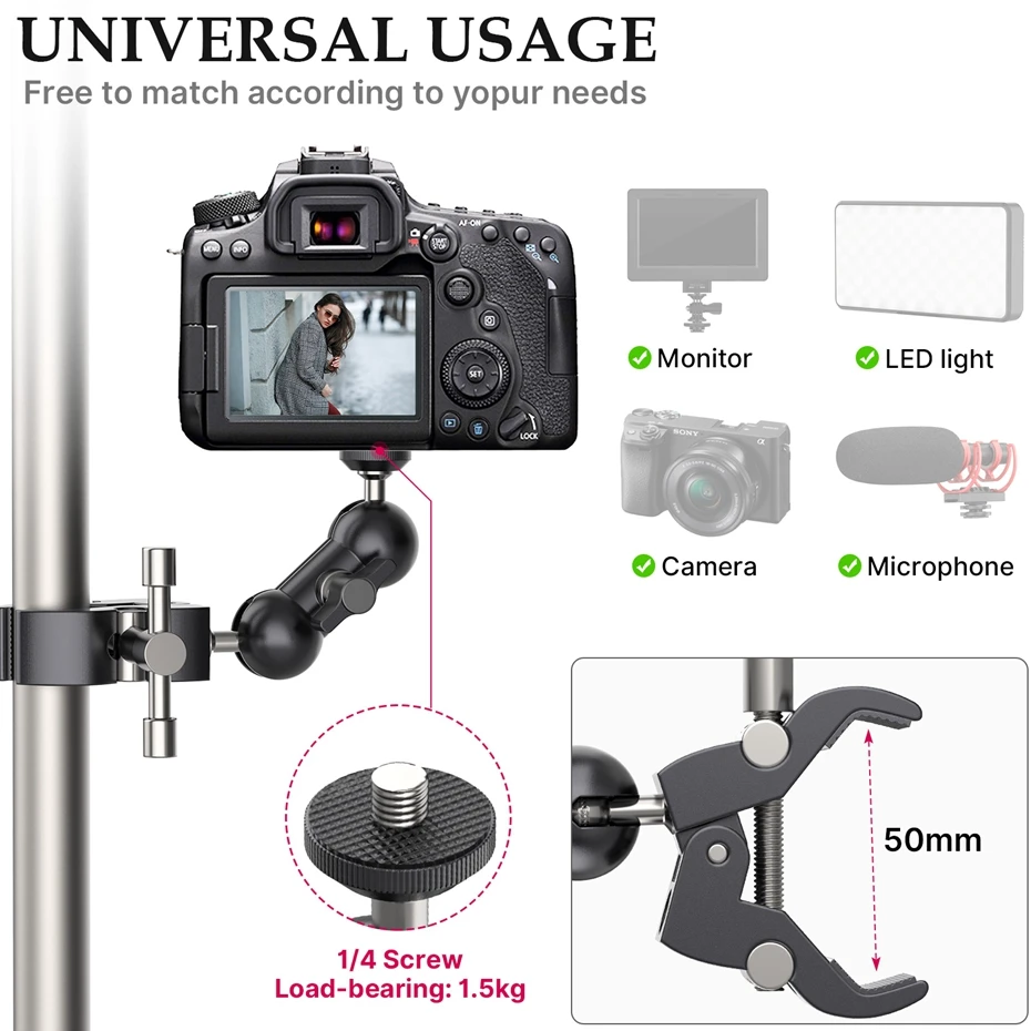 Ulanzi UURig Adjustable Super Clamp With 1/4 And 3/8 Thread For 12mm-55mm Rods Camera Accessories Light Umbrellas Hhooks Shelves