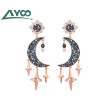 AYOO, высокое качество, океанская звезда, луна, звезда, серьги, ювелирные изделия, черные, темперамент, женские серьги