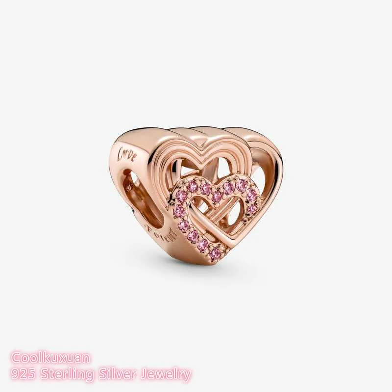 

Original 925 Sterling Silver Rose gold Intertwined Love Hearts Charm beads Fits Pandora bracelets Jewelry Making Autumn