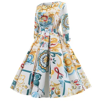 

Fashion Women long party gown dress Elegant Casual Dresses Print High Waist 60s 50s swing dress sundress Spring Summer 2020 New