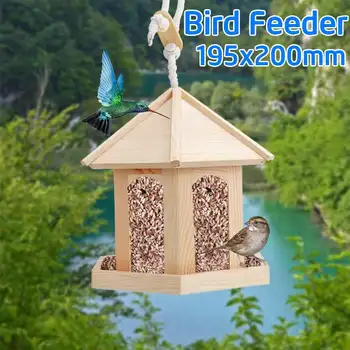 

Wooden Bird Feeder Outdoor Hanging Bird Food Container for Balcony Garden Park Bird House Type Feeder for Parrots Pet Birds
