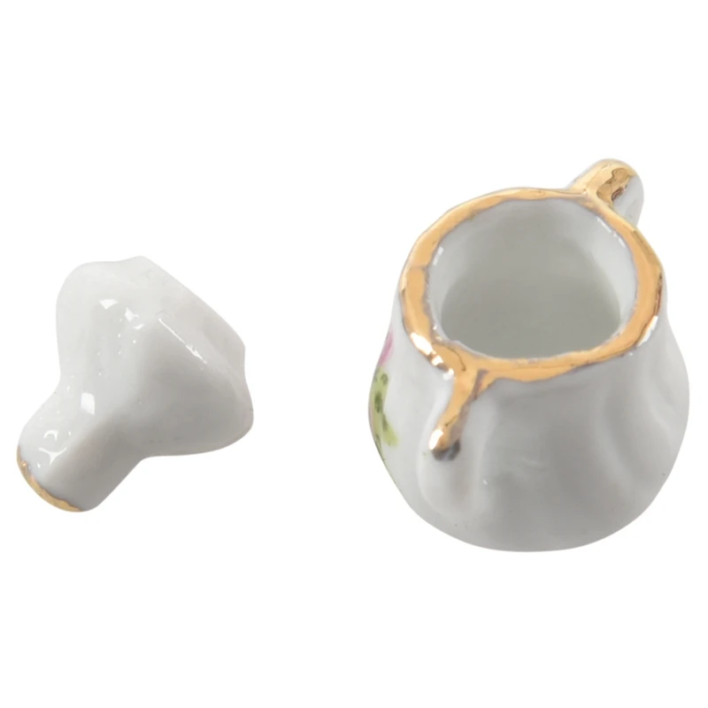 15 pieces Porcelain tea set Dollhouse miniature foods Chinese rose dishes cup