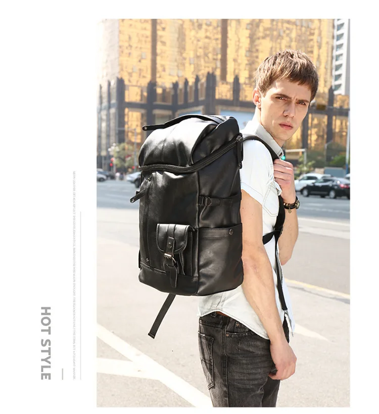 Для мужчин рюкзак черный кожаный одноцветное дорожная сумка Для мужчин 14-дюймовый сумка для ноутбука мужской досуг высокое Ёмкость Mochila