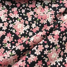 CF656 Dark Base Pink Sakura Printed Brozen Cotton Fabrics For The Kimono Table Clothes Door Curtains DIY Handbags' Fabrics