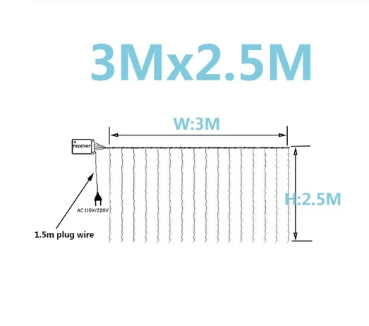 3M X 2.5M 3x1/3x3/6x3 м светодиодный гирлянды для свадьбы, рождественские гирлянды, гирлянды для улицы, дома, Свадебные/вечерние/занавески/украшения сада - Испускаемый цвет: 3M X 2.5M