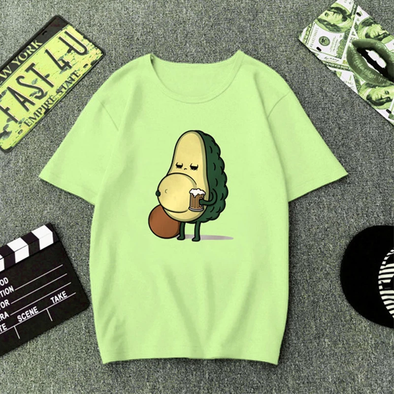 

Women's Kawaii Avocado Vegan T-shirt Korean Casual Fashion Girls Summer Small Fresh Tee Cartoon Avocado Vogue Cotton Tops