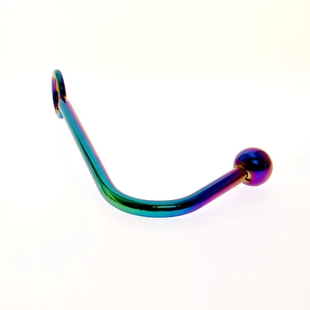 Rainbow  anal hook Stainless steel anal hook with beads hole metal butt plug anus fart putty slave Prostate Massager BDSM toys 4