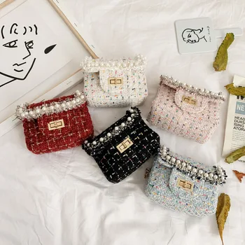 

2019 Children's Messenger Bag Fashion Pearl Flower Handbag Chain Single Shoulder Bag