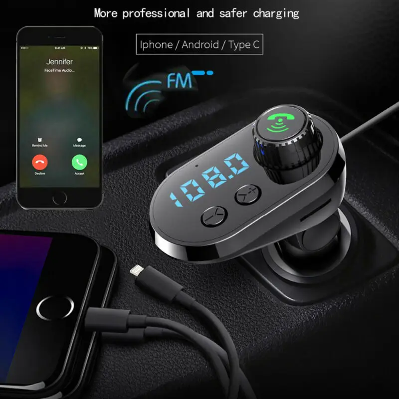 Беспроводной Bluetooth V5.0 автомобильный комплект fm-передатчик радио MP3-плеер USB порт зарядное устройство три интерфейса для iPhone Android type-C