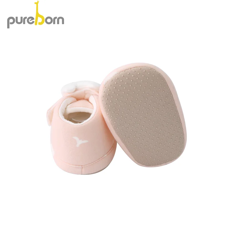 Pureborn/обувь унисекс для новорожденных; обувь с рисунком кота для маленьких девочек; Нескользящие тапочки; сезон зима-весна-осень; обувь для первых шагов