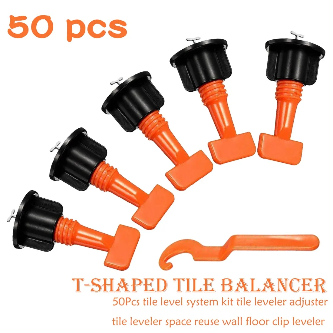

50Pcs/set Tile Leveling System Kit 1.6mm Space Reuse Wall Floor Clip Leveler Ceramic 3-15mm Thickness Construction Tools For Til