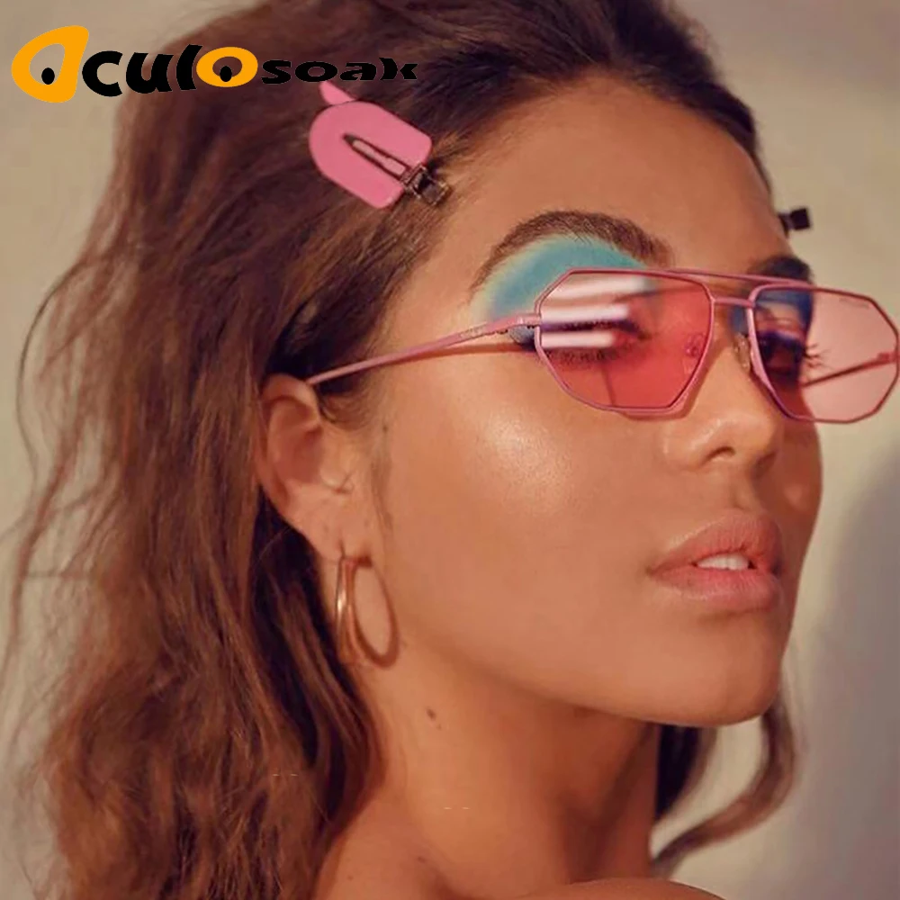 

2019 Women sunglasses Brand Designer Small Frame Polygon Clear Lens Sunglasses Men Vintage SunGlasses Hexagon Metal Frame