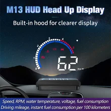 Monitor do carro m13 hud cabeça up display obd2 ii euobd sistema de aviso excesso de velocidade projetor automático alarme tensão eletrônica